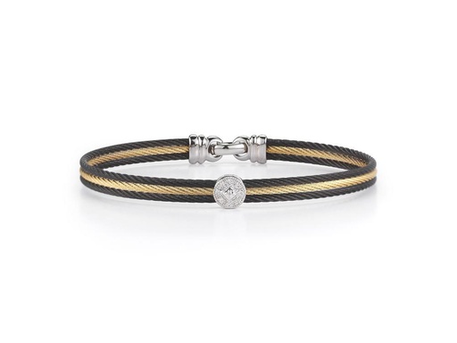 [AL.FASH.0001717] 18k Bangle White Gold & Ss W/Black Rim & Yellow Cable, Round Size 7