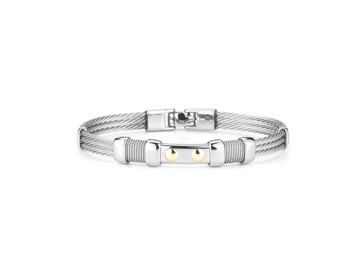 [AL.FASH.1722] 18k Bangle Yellow Gold & Ss W/Ss Cable Size 8.25