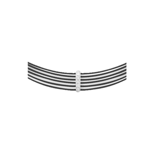[AL.FASH.0001758] Necklace 18k White Gold & Ss & Black Cable 13 In