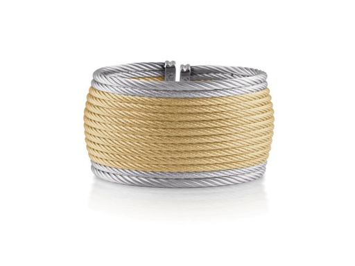 [AL.FASH.0001761] 18k Bangle Yellow Gold & Ss W/14 Row Grey Rim W/Yellow Middle Size 6.25
