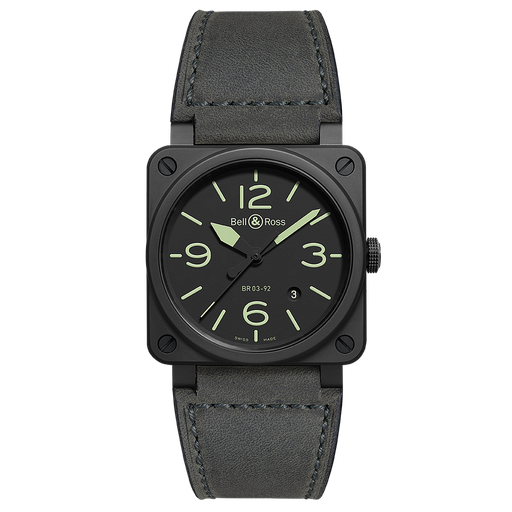 [BE.WATC.0002291] 42m Matte Black Ceramic Case, Numerals &amp; Indices Coated In Superluminovac3, Grey-Green Calfskin Synthetic Strap