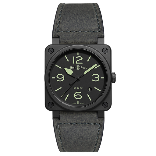 [BE.WATC.0002291] 42m Matte Black Ceramic Case, Numerals & Indices Coated In Superluminovac3, Grey-Green Calfskin Synthetic Strap