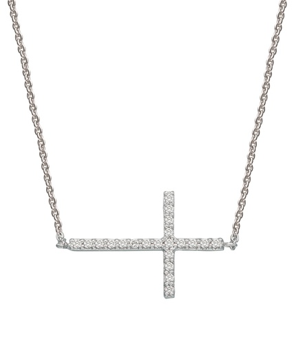 [LI.DIAM.0005762] 18k White Gold Sideways Cross Necklace W/Diamonds