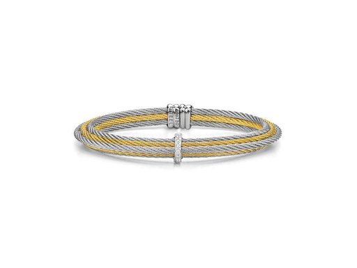 [AL.FASH.0001682] 18k Bangle White Gold & Ss W. Yellow & Grey Cable, On Size 7