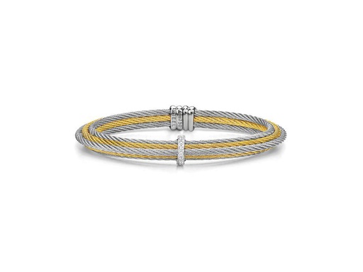 [AL.FASH.0001682] 18k Bangle White Gold &amp; Ss W. Yellow &amp; Grey Cable, On Size 7