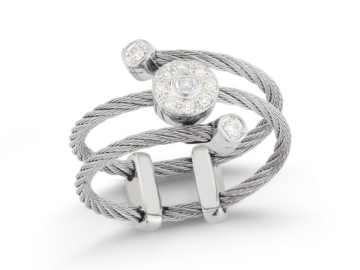 [AL.FASH.0001629] Ring 18k White Gold &amp; Ss &amp; Grey Cable