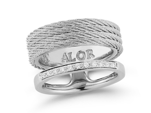 [AL.FASH.0001630] Ring 18k White Gold &amp; Ss &amp; Grey Cable