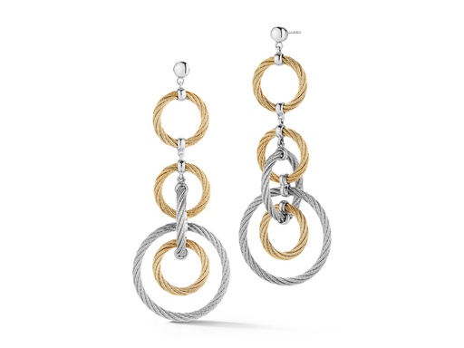 [AL.FASH.1658] Earring 18k White Gold & Ss & Yellow, Grey Cable