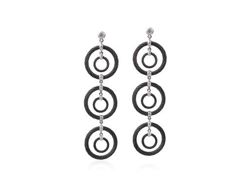 [AL.FASH.0001662] Earring 18k White Gold & Ss & Noir Cable