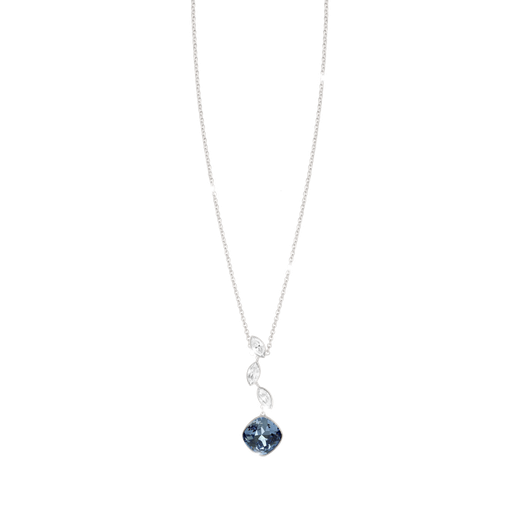 [TE.FASH.0007561] Lumiere Silver Tone Necklace W/3 Marq & 1 Blue Stones