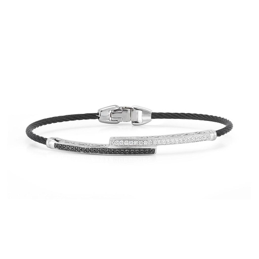 [AL.FASH.0001711] 18k Bangle White Gold & Ss W. Black Cable, 0.18ct Wh