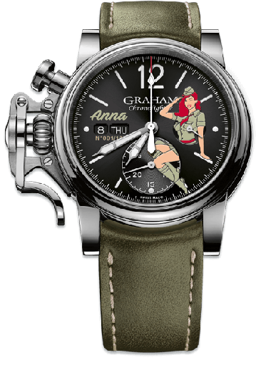 [GR.WATC.0005018] Chronofighter Vintage Noseart (Anna) Ltd. 100 W/Green Calf Strap Size N1 &amp; Steel Pin Buckle