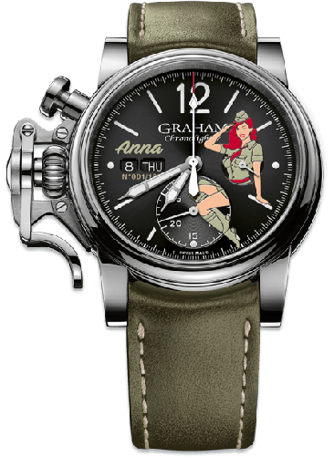 [GR.WATC.0005018] Chronofighter Vintage Noseart (Anna) Ltd. 100 W/Green Calf Strap Size N1 & Steel Pin Buckle
