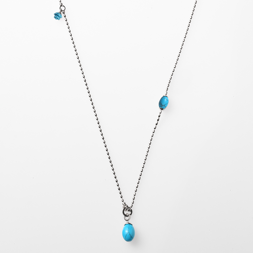 [TE.FASH.0008636] Mediterraneo Turquoise Neck W/2 Blue Ovals & 1 Blue Flower