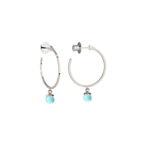 [TE.FASH.0008654] Boulevard Silver Tone Med Hoop Earrings W/1 Blue Stone Each