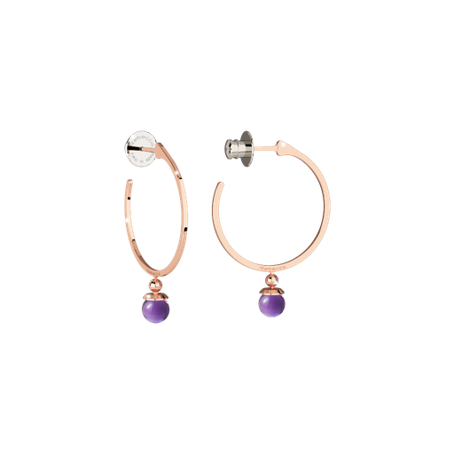 [TE.FASH.0008655] Boulevard Rose Tone Med Hoop Earrings W/1 Purple Stone Each