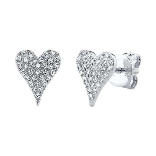 [SH.FASH.0008705] Kate Collection 14k White Gold Diamond Pave Heart Stud Earring 0.14ct