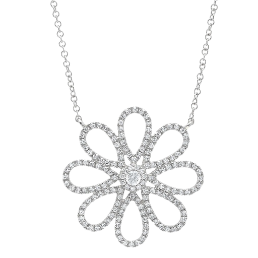 [SH.FASH.0008706] Eden Collection 14k White Gold Diamond Flower Necklace 0.47ct