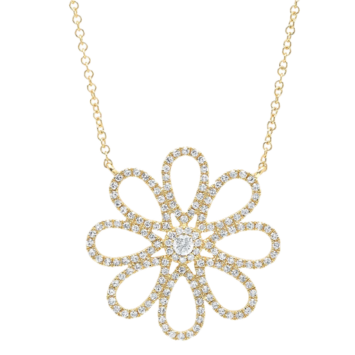 [SH.FASH.0008709] Eden Collection 14k Yellow Gold Diamond Flower Necklace 0.47ct