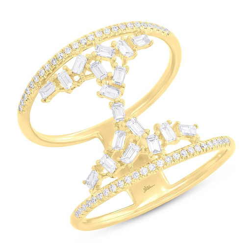 [SH.FASH.8715] Kate Collection 14k Yellow Gold Double Band Diamond Baguette Ring 0.55ct