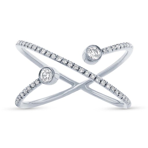 [SH.FASH.0008717] Kate Collection 14k White Gold Diamond Open Criss Cross Ring 0.24ct