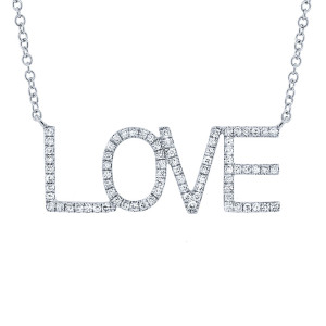 [SH.FASH.0008724] Kate Collection 14k White Gold Diamond &quot;Love&quot; Necklace 0.21ct