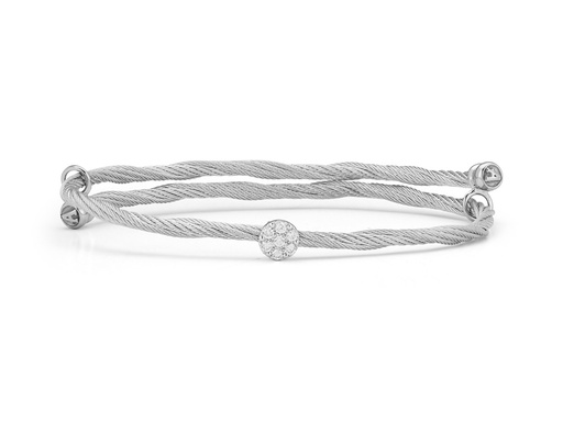 [AL.FASH.0008736] 18k Bangle White Gold &amp; Ss Grey Cable W/1 Round Station