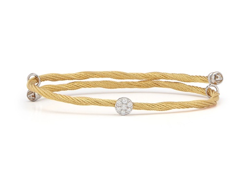 [AL.FASH.0008738] 18k Bangle White Gold & Ss Yellow Cable W/1 Round Station