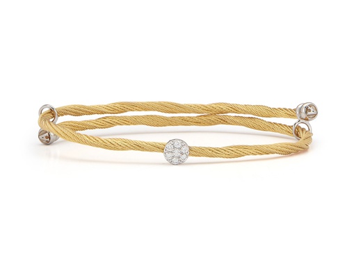 [AL.FASH.0008738] 18k Bangle White Gold &amp; Ss Yellow Cable W/1 Round Station