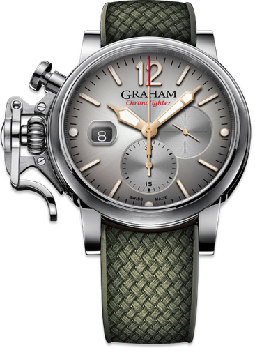 [GR.WATC.9233] Chronofighter Grand Vintage 47m Steel Case Grey Fume Dial W/Khaki Rubber Strap