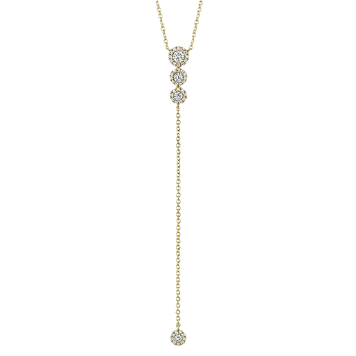[SH.FASH.0009266] Eden 14k Yellow Gold 3stone 0.29cts Halo Y Necklace