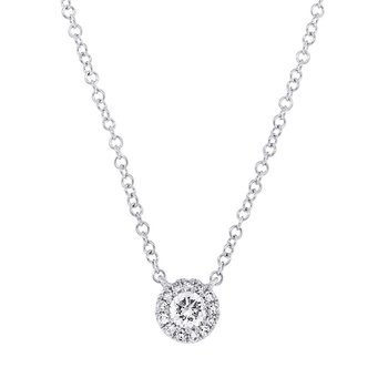 [SH.DIAM.0009275] Eden 14k White Gold Diamond Solitaire 0.14cts Halo Necklace