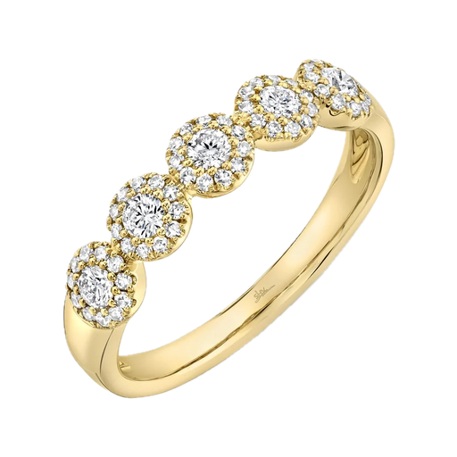 [SH.WEDD.9280] Eden 14k Yellow Gold 5 Diamond Halo 0.40cts Straight Line Band
