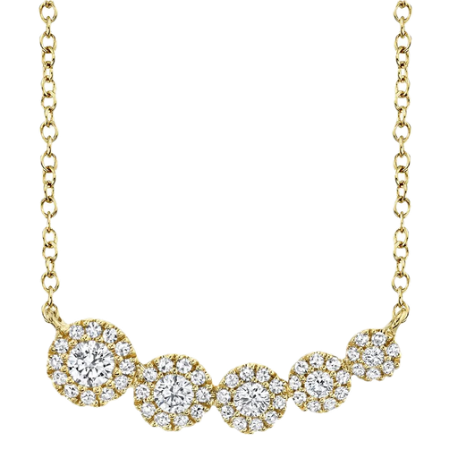 [SH.DIAM.0009281] Eden 14k Yellow Gold Graduated 5stone Diamond Halo 0.32cts Necklace 0.32ct