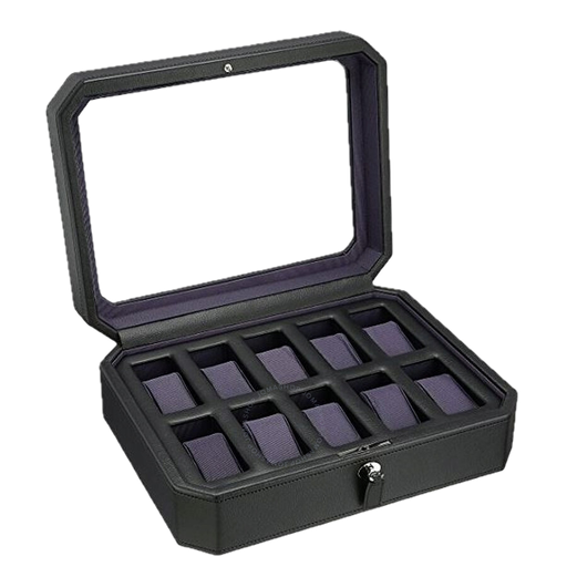 [WO.ACCS.0009322] Windsor 10 Piece Watch Box In Black &amp; Purple