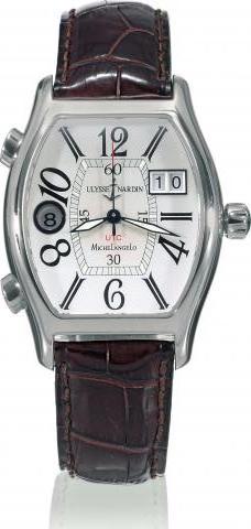 [LA.WATC.0009352] Ulysse Nardin Preowned Michaelangelo Utc In Steel On Black Strap