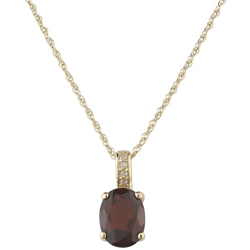 [LA.GEMS.9415] 14k White Gold Diamond & Garnet Oval 8 X 6m Pendant W/18" Chain- January