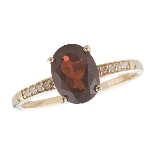 [LA.GEMS.9437] 14k Yellow Gold Diamond & Garnet Oval 8x6m Ring- January