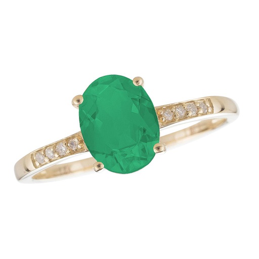 [LA.GEMS.9440] 14k Yellow Gold Diamond &amp; Emerald Oval 8x6m Ring- May