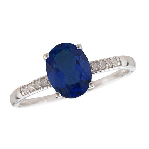 [LA.GEMS.9442] 14k White Gold Diamond & Sapphire Oval 8x6m Ring- Sept