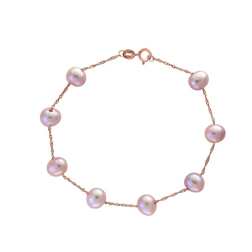 [LA.PEAR.9449] 14k Rose Gold Natural Pink Fresh Water Pearl Bracelet Center: 6-6.5m Length7.5&quot;