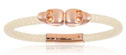 [DA.FASH.0009503] Double Bone Double Skull Pink Gold/White Stingray Bracelet