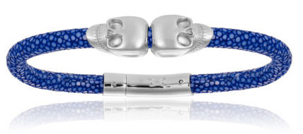 [DA.FASH.0009504] Double Bone Double Skull Silver/Blue Stingray Bracelet