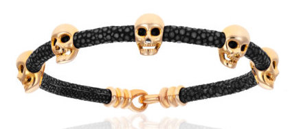 [DA.FASH.0009505] Double Bone Multi Skull Yellow Tone/Black Stingray Bracelet