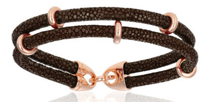 [DA.FASH.0009511] Double Bone Double Brown Stingray W/Pink Tone Beads Bracelet