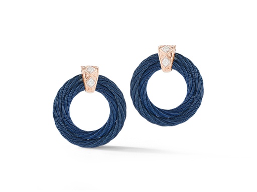 18k Rg/Steel 2 Row Blue Circle Earrings