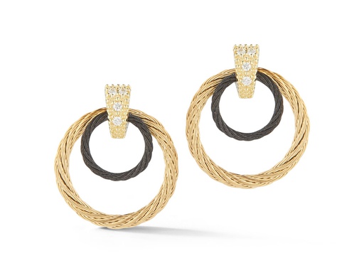 [AL.FASH.9625] 18kYellow Gold & PVD Black Diamond Top Double Circle Earrings