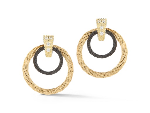 [AL.FASH.9625] 18kYellow Gold &amp; PVD Black Diamond Top Double Circle Earrings