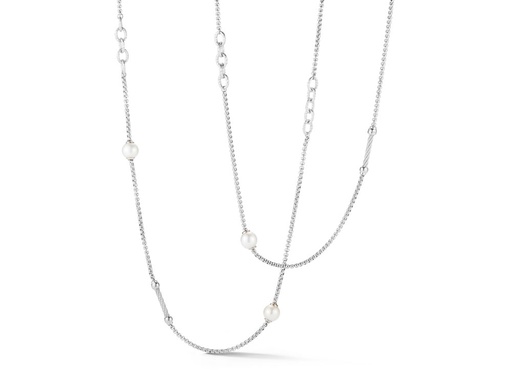 [AL.FASH.0054727] Steel 3 Links Section 4 Pearl Long Necklace