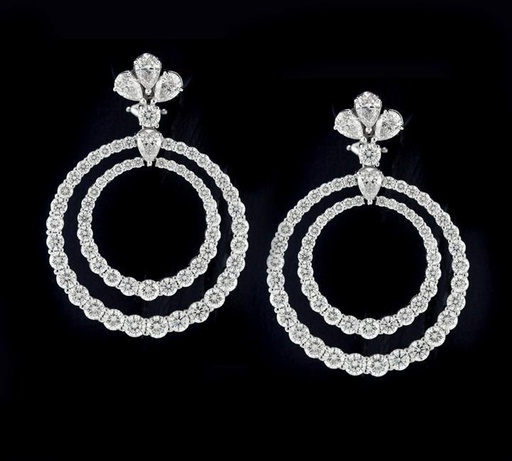[NO.DIAM.0010098] 18k White Gold Graduated Round Diamond Double Circle Drop Earrings 15.16cttw